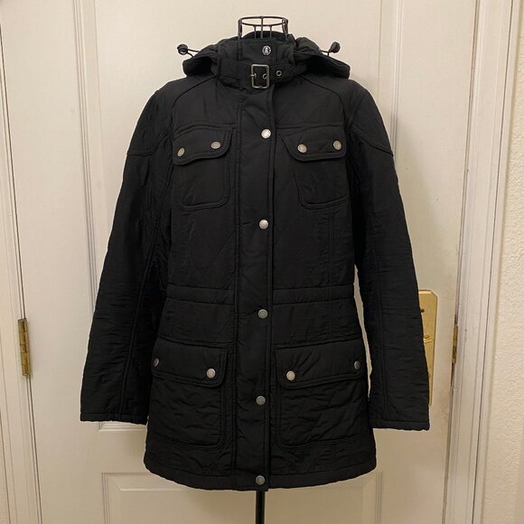 Women Barbour Arrow Parka Fleece Hooded Quilted Longline Jacket Coat Size US 8 - Picture 1 of 12